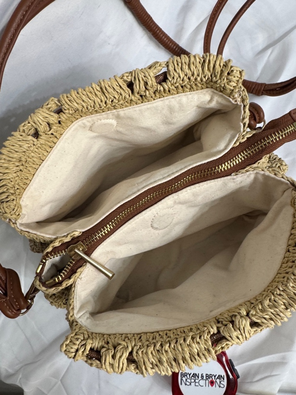 Sam Edelman Beige straw Crossbody with Brown Strap and Gold Logo - Picture 8 of 10